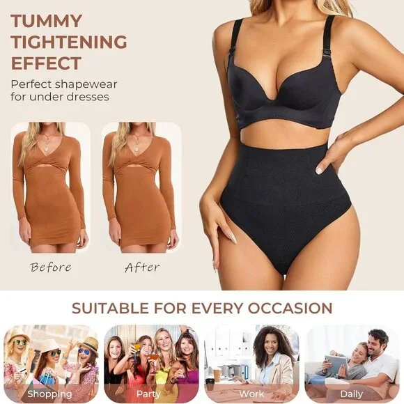 Women's Black Mid Waisted Tummy Control Shapewear Underwear Seamless Body Shaper - Picture 5 of 6